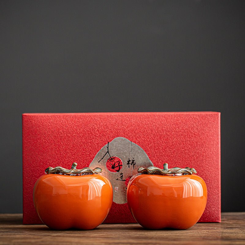 Creative Persimmon Shape Tea Jar Porcelain Sealed Tea Storage Tea - Pumi J Wellness Co