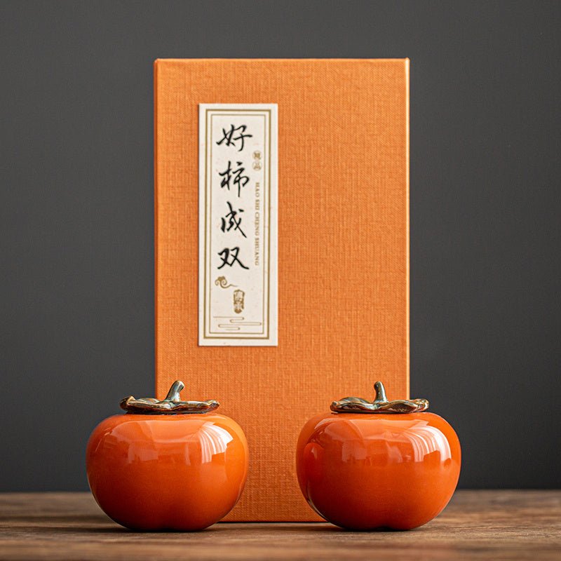 Creative Persimmon Shape Tea Jar Porcelain Sealed Tea Storage Tea - Pumi J Wellness Co