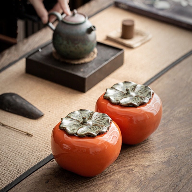 Creative Persimmon Shape Tea Jar Porcelain Sealed Tea Storage Tea - Pumi J Wellness Co