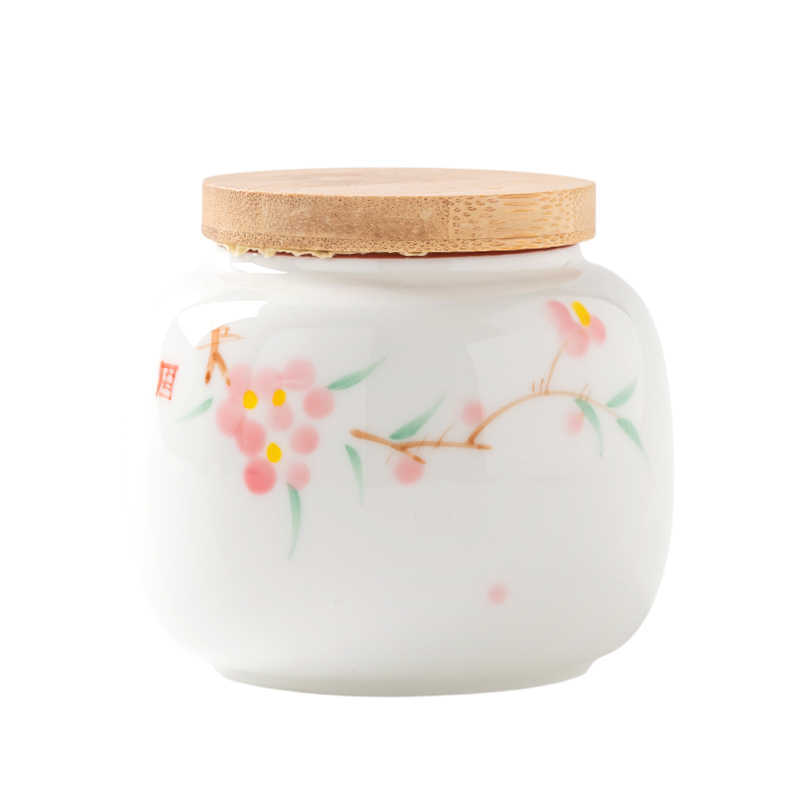 Hand - Painted Peach Blossom Ceramic Tea Jar - Pumi J Wellness Co