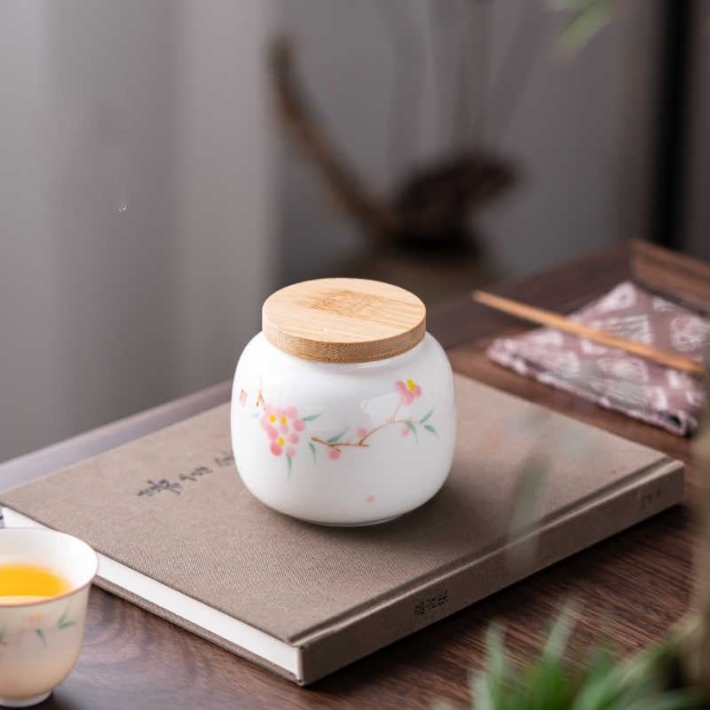 Hand - Painted Peach Blossom Ceramic Tea Jar - Pumi J Wellness Co