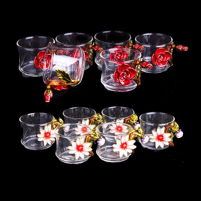 Heat - Resistant Crystal Glass Kung Fu Tea Black Tea Set Enamel Color Flower Tea Cup - Pumi J Wellness Co