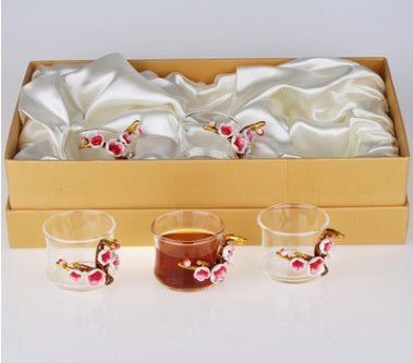 Heat - Resistant Crystal Glass Kung Fu Tea Black Tea Set Enamel Color Flower Tea Cup - Pumi J Wellness Co