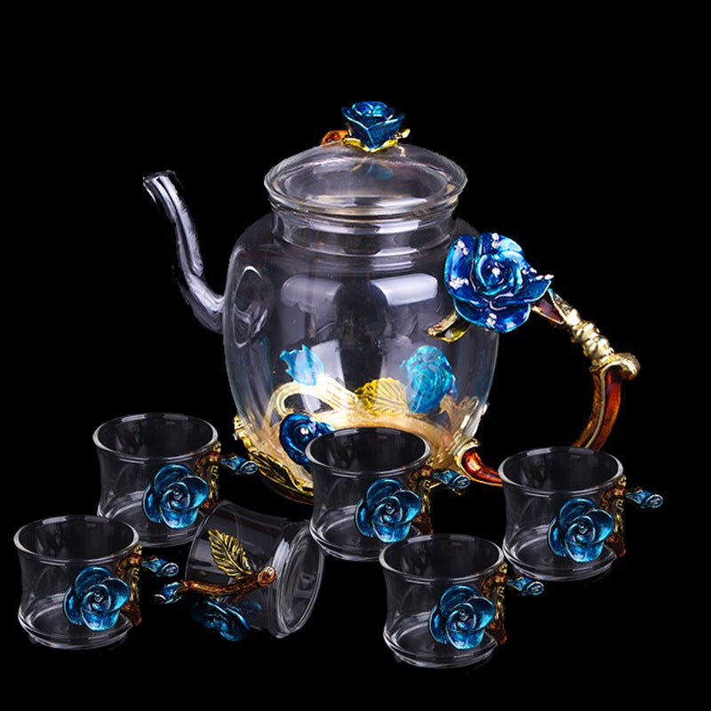 Heat - Resistant Crystal Glass Kung Fu Tea Black Tea Set Enamel Color Flower Tea Cup - Pumi J Wellness Co