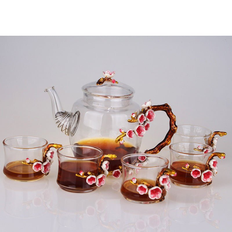Heat - Resistant Crystal Glass Kung Fu Tea Black Tea Set Enamel Color Flower Tea Cup - Pumi J Wellness Co