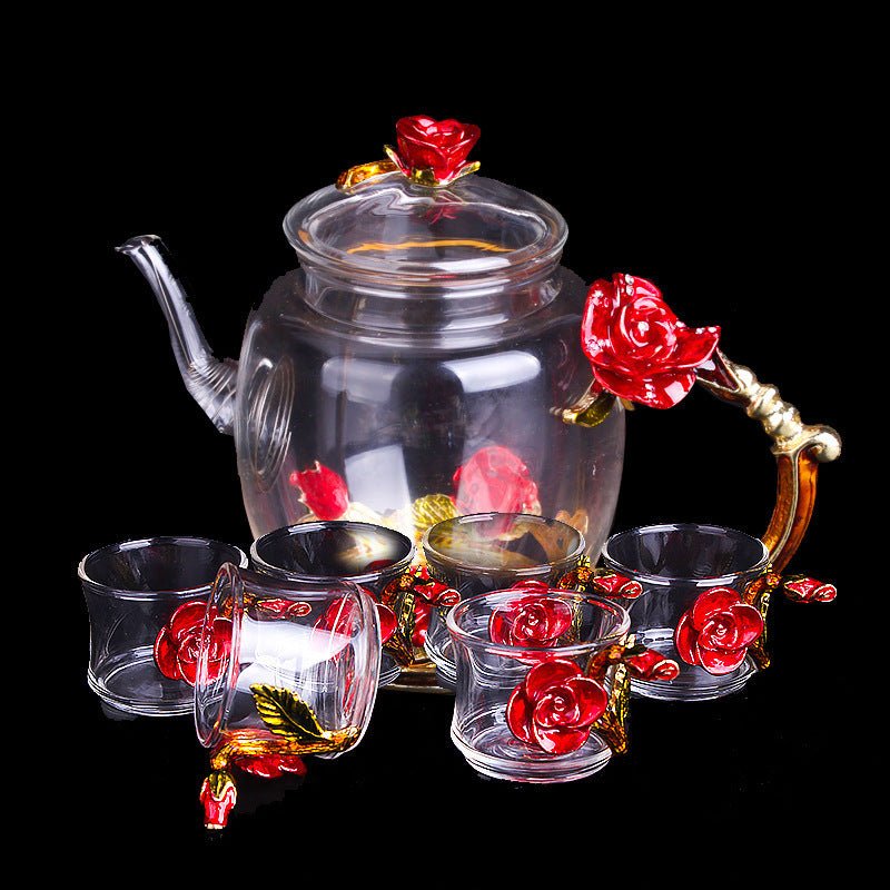 Heat - Resistant Crystal Glass Kung Fu Tea Black Tea Set Enamel Color Flower Tea Cup - Pumi J Wellness Co