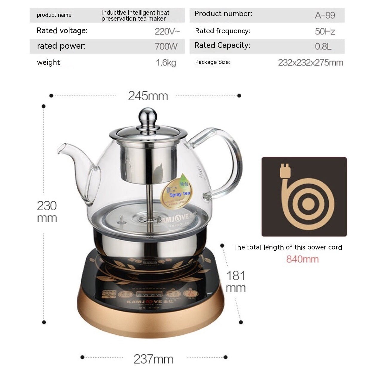 Glass Tea Maker Electric Steam Spray Tea Brewing Pot - Pumi J Wellness Co