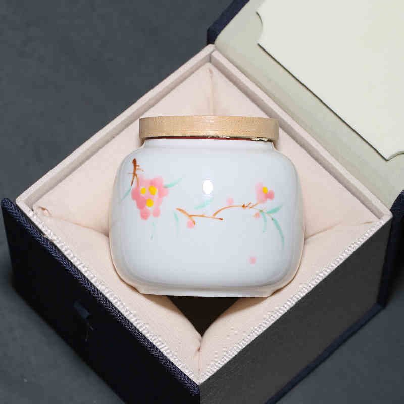 Hand - Painted Peach Blossom Ceramic Tea Jar - Pumi J Wellness Co