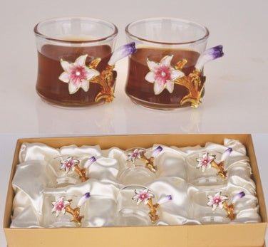 Heat - Resistant Crystal Glass Kung Fu Tea Black Tea Set Enamel Color Flower Tea Cup - Pumi J Wellness Co