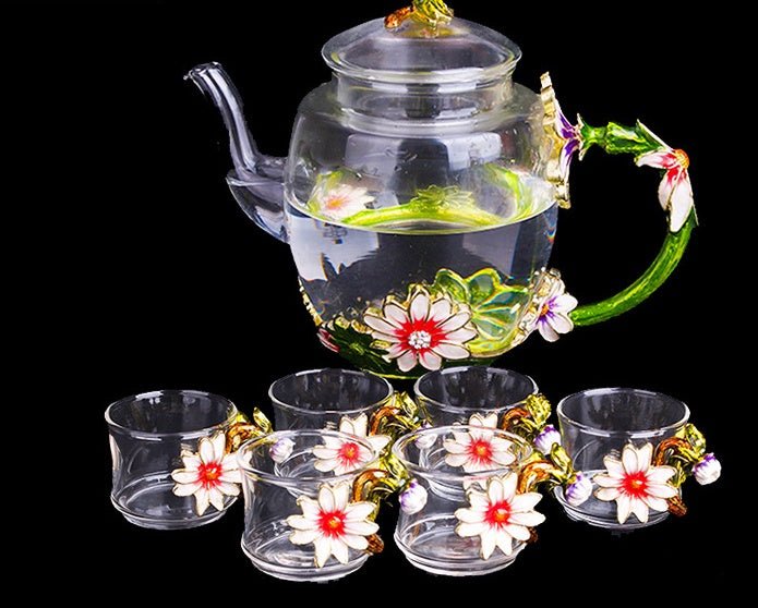 Heat - Resistant Crystal Glass Kung Fu Tea Black Tea Set Enamel Color Flower Tea Cup - Pumi J Wellness Co